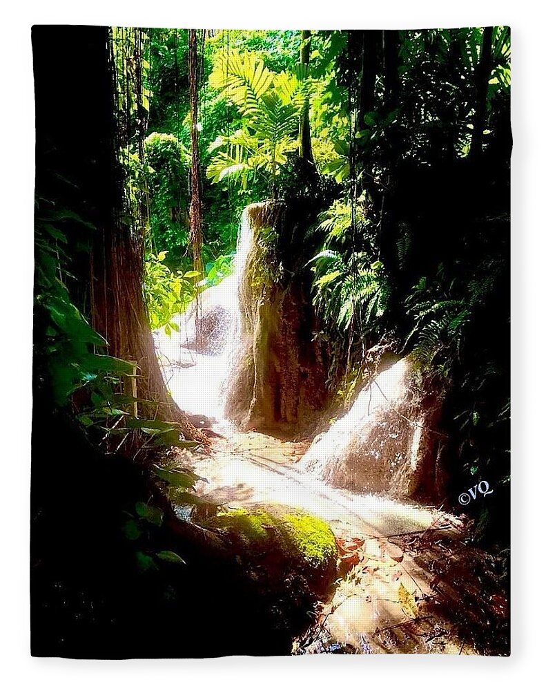 Sunlit Jungle Waterfall - Blanket