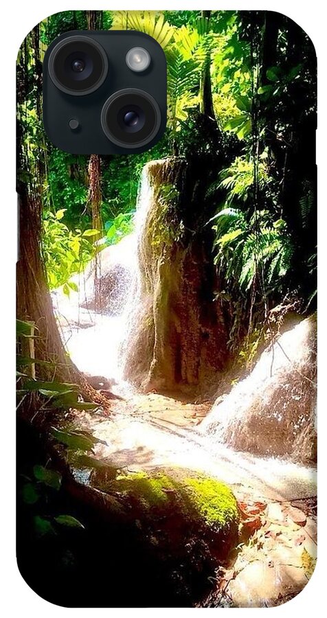 Sunlit Jungle Waterfall - Phone Case