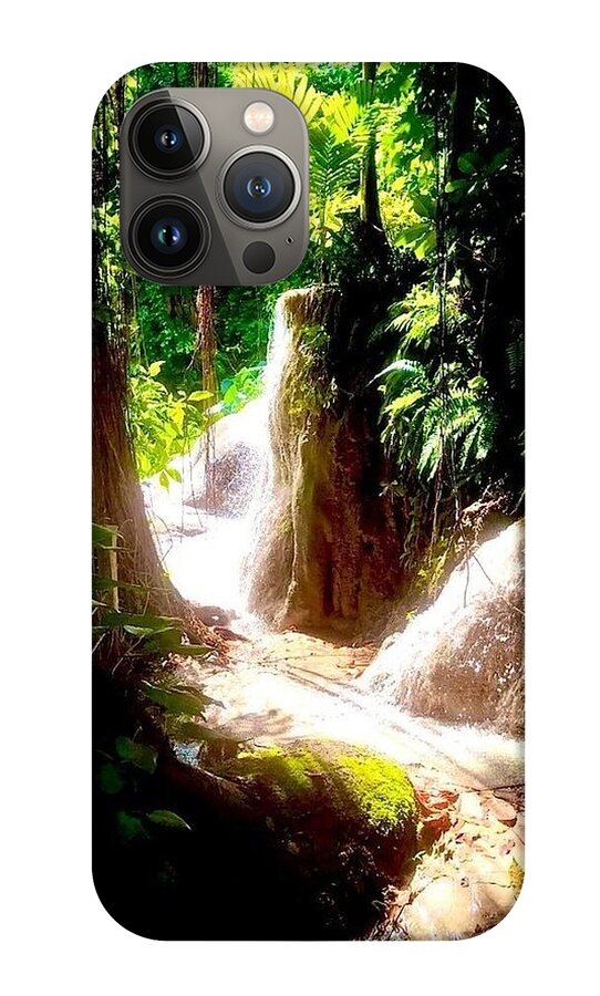 Sunlit Jungle Waterfall - Phone Case