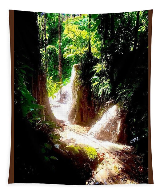 Sunlit Jungle Waterfall - Tapestry