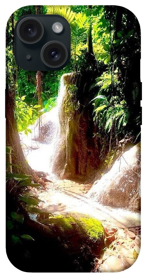 Sunlit Jungle Waterfall - Phone Case