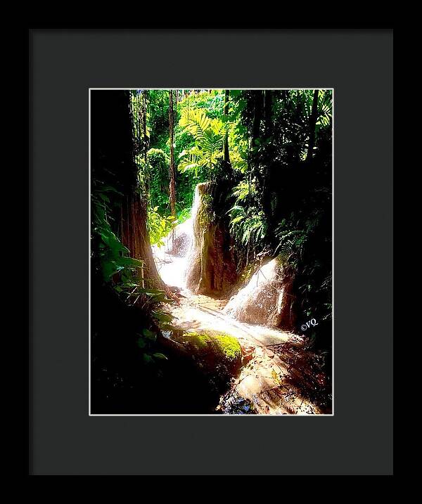 Sunlit Jungle Waterfall - Framed Print