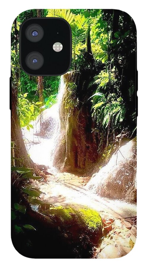 Sunlit Jungle Waterfall - Phone Case