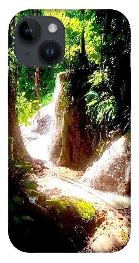 Sunlit Jungle Waterfall - Phone Case