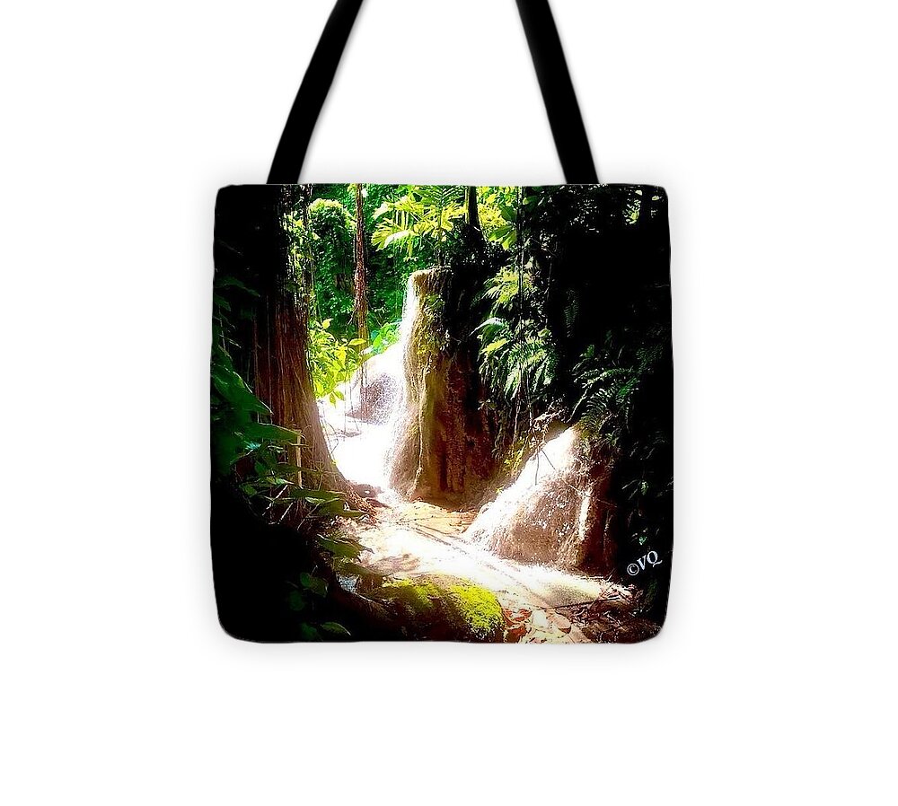 Sunlit Jungle Waterfall - Tote Bag
