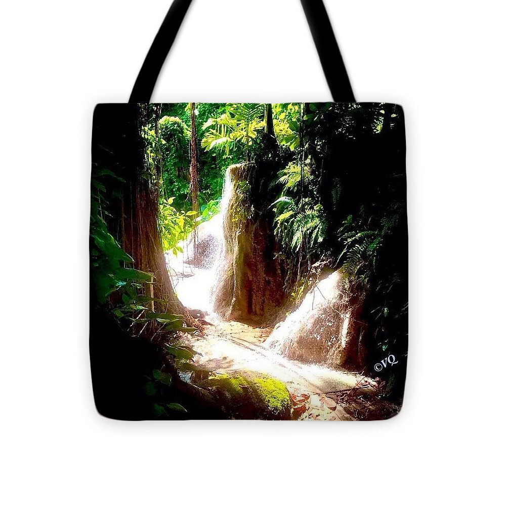 Sunlit Jungle Waterfall - Tote Bag