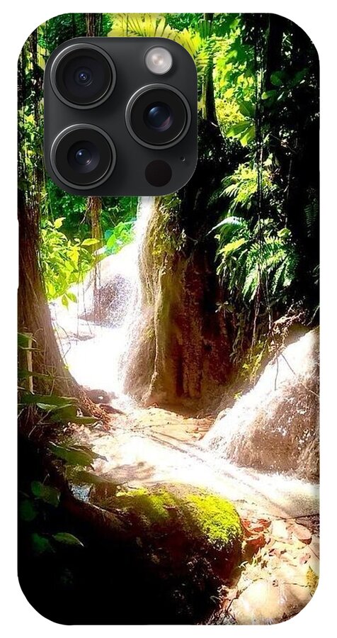Sunlit Jungle Waterfall - Phone Case