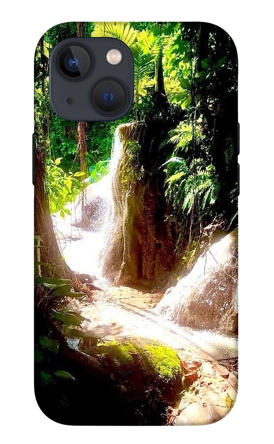 Sunlit Jungle Waterfall - Phone Case