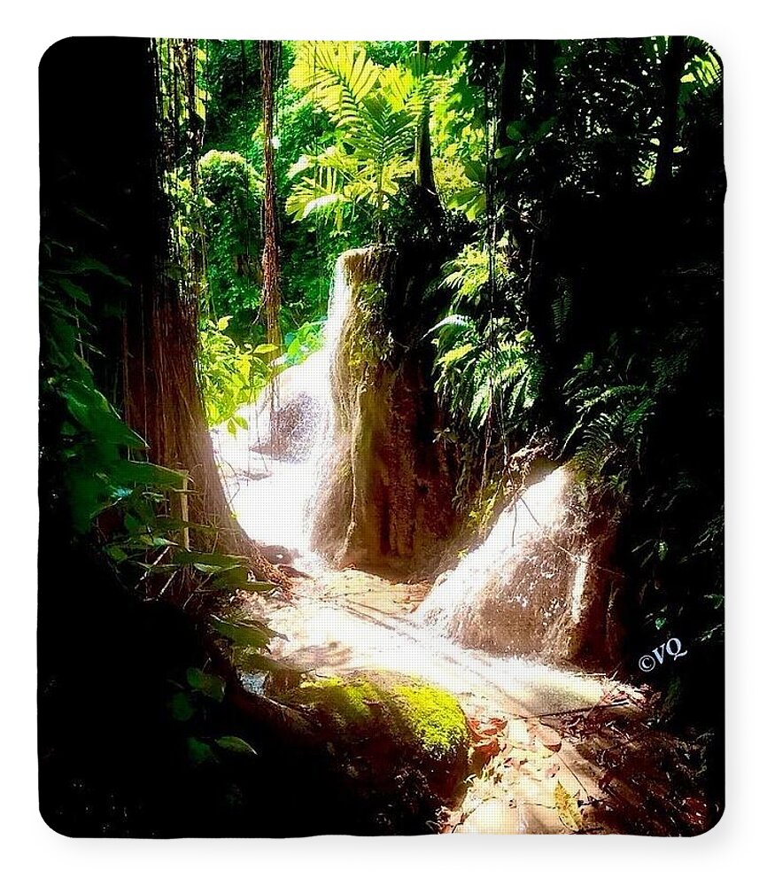 Sunlit Jungle Waterfall - Blanket