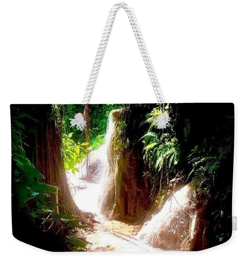 Sunlit Jungle Waterfall - Weekender Tote Bag