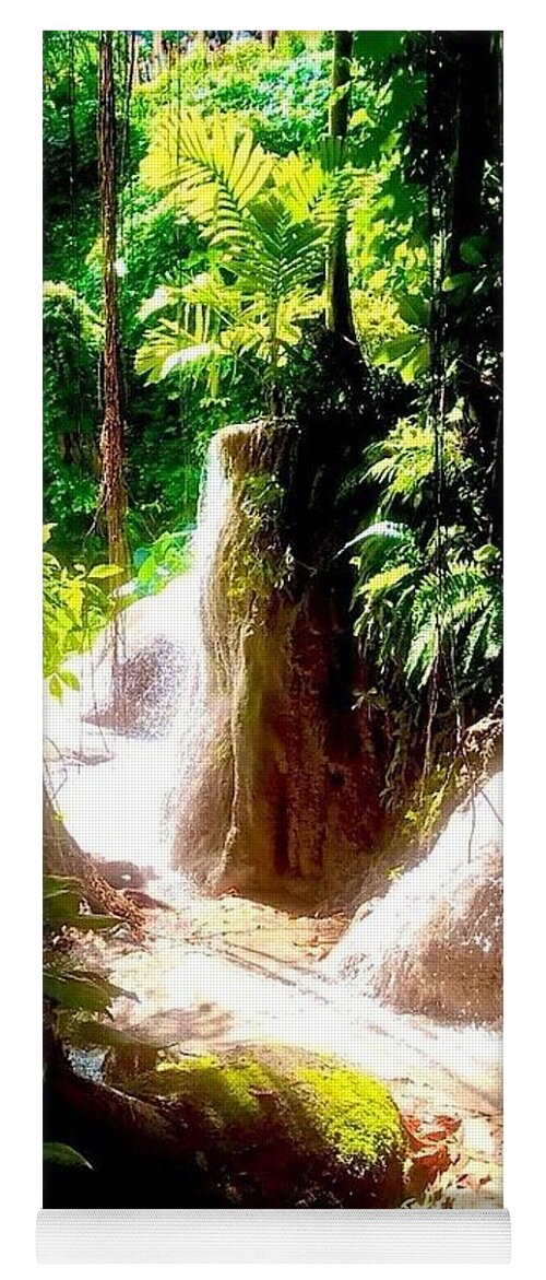 Sunlit Jungle Waterfall - Yoga Mat