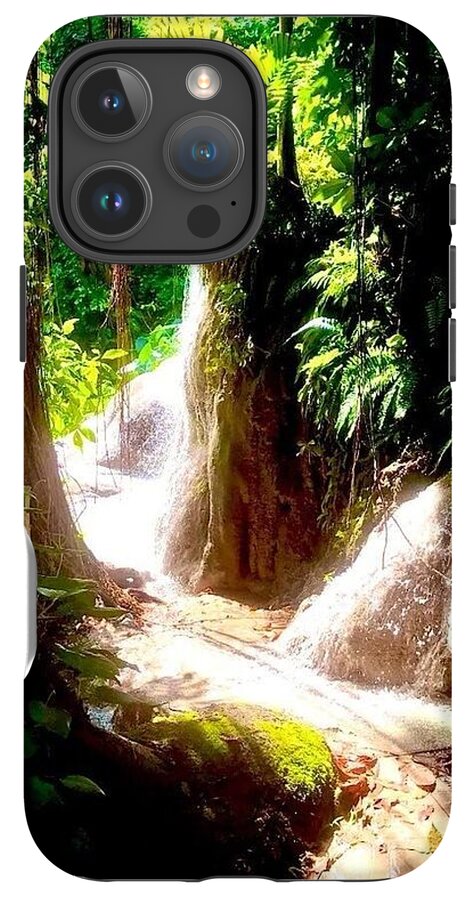 Sunlit Jungle Waterfall - Phone Case