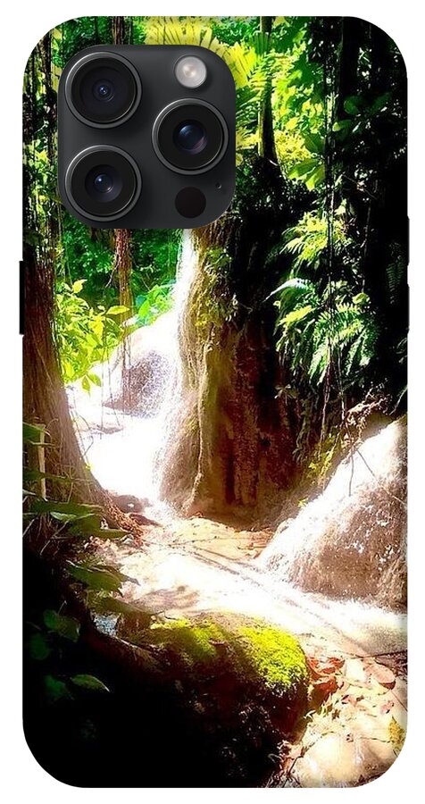 Sunlit Jungle Waterfall - Phone Case