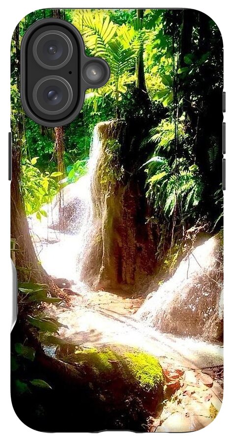 Sunlit Jungle Waterfall - Phone Case
