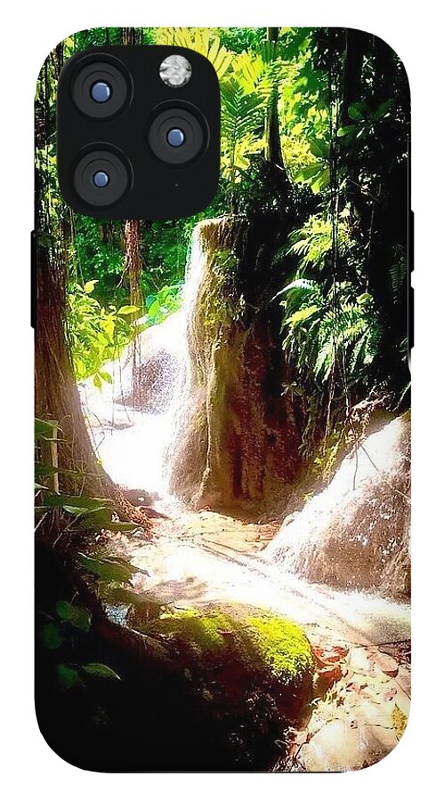 Sunlit Jungle Waterfall - Phone Case