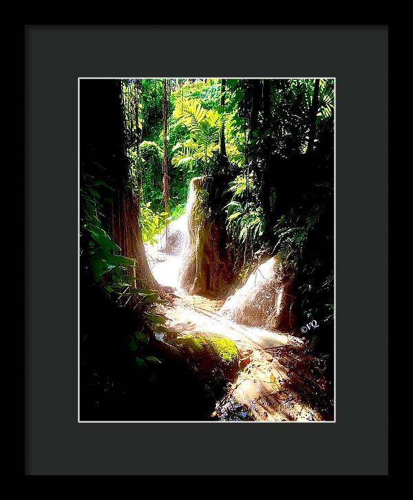 Sunlit Jungle Waterfall - Framed Print
