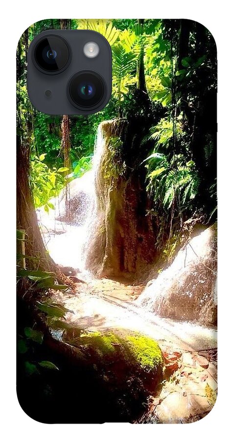 Sunlit Jungle Waterfall - Phone Case