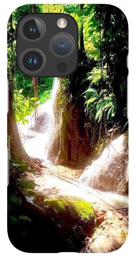 Sunlit Jungle Waterfall - Phone Case