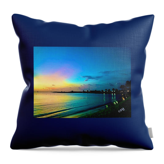 Tranquil Evening on Tropical Shore - Throw Pillow