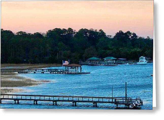 Tranquil Lakeside at Sunset - Greeting Card