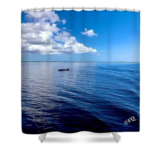 Tranquil Waters with Dolphin - Shower Curtain