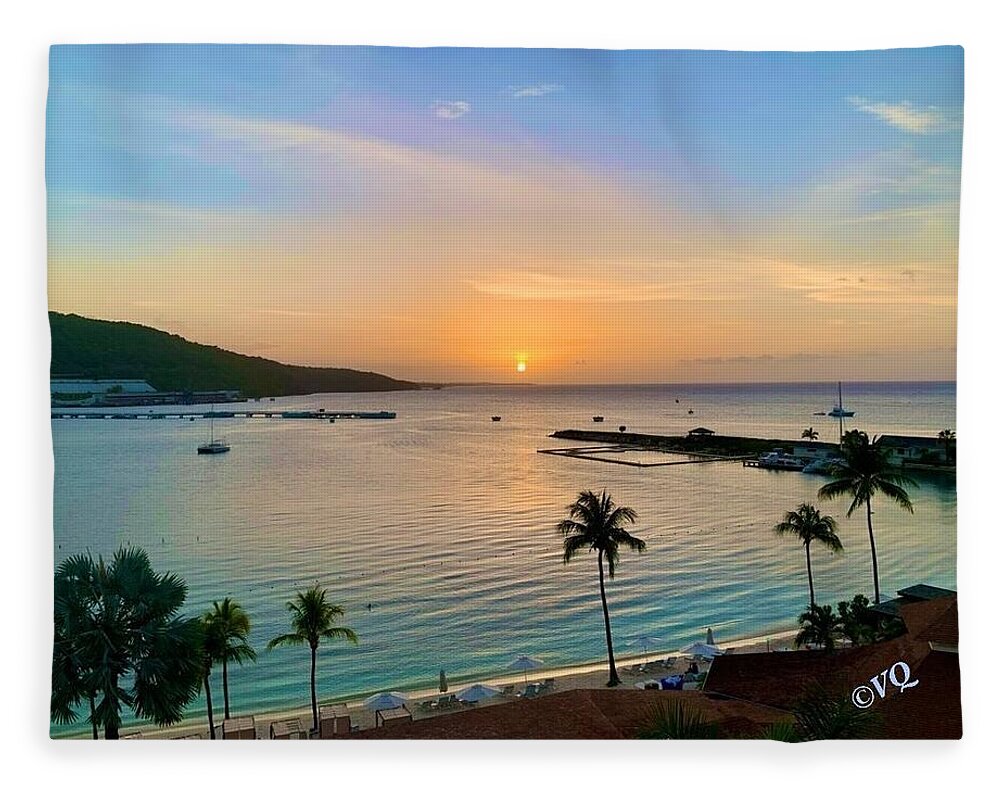 Tropical Sunset Over Serene Bay - Blanket