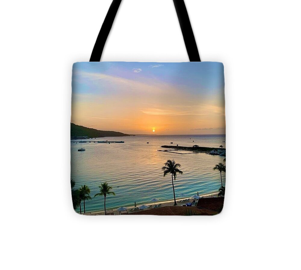 Tropical Sunset Over Serene Bay - Tote Bag