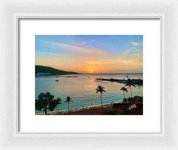 Tropical Sunset Over Serene Bay - Framed Print
