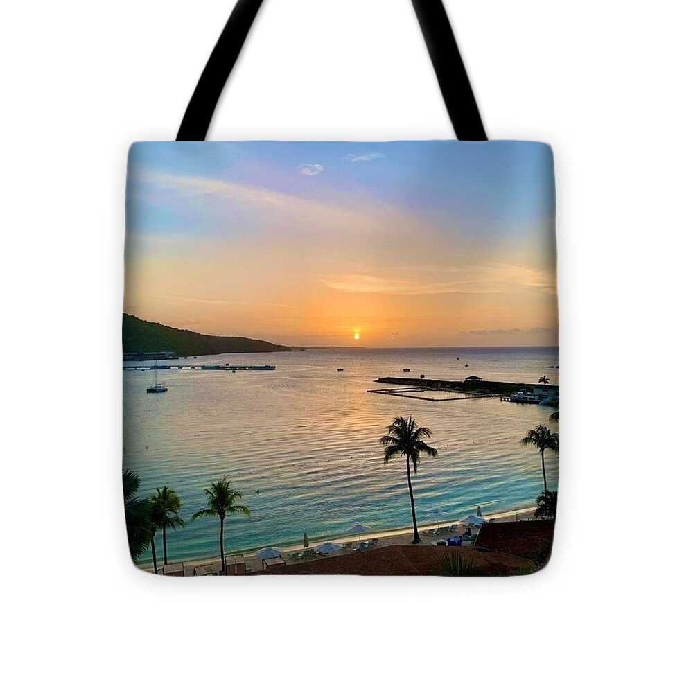 Tropical Sunset Over Serene Bay - Tote Bag