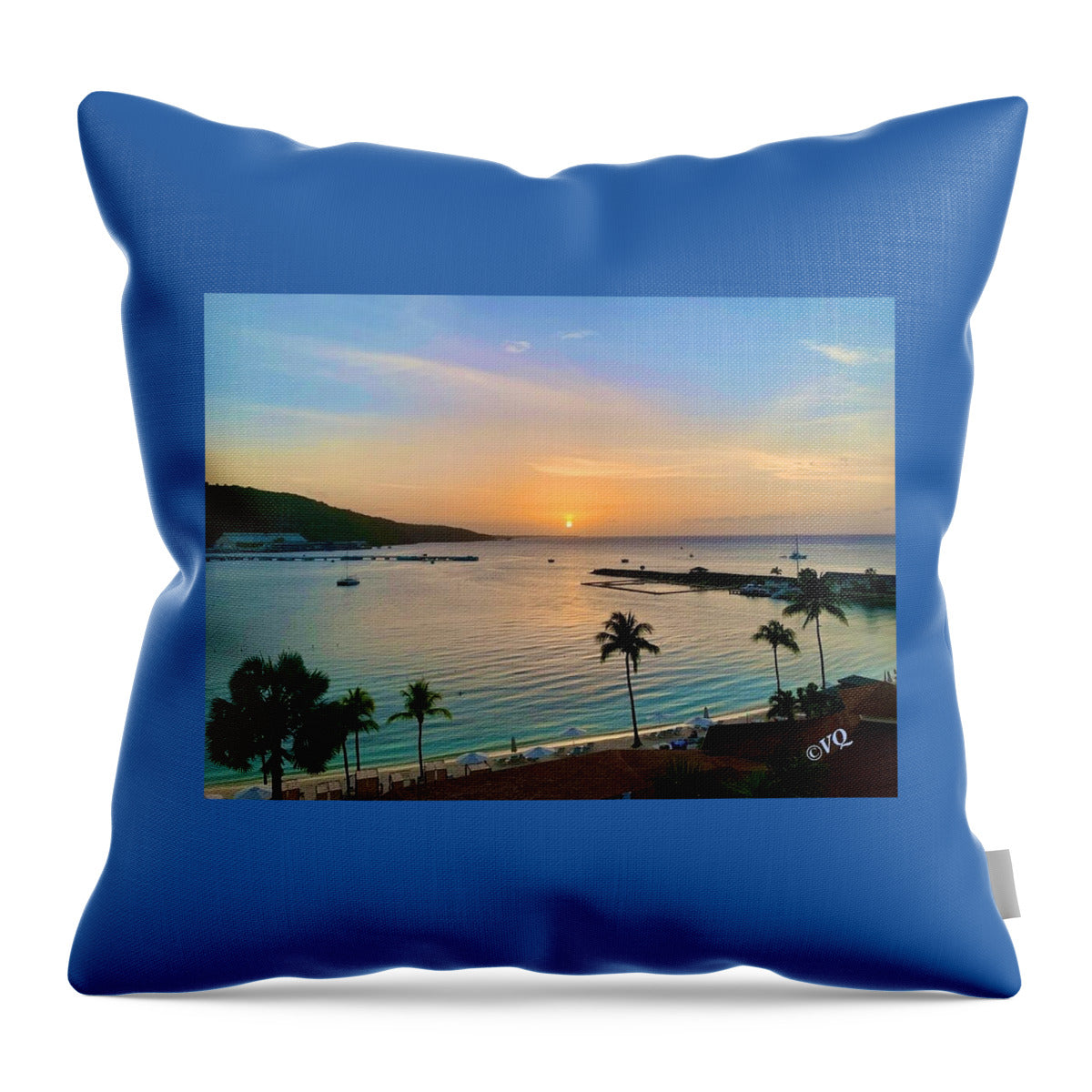 Tropical Sunset Over Serene Bay - Throw Pillow