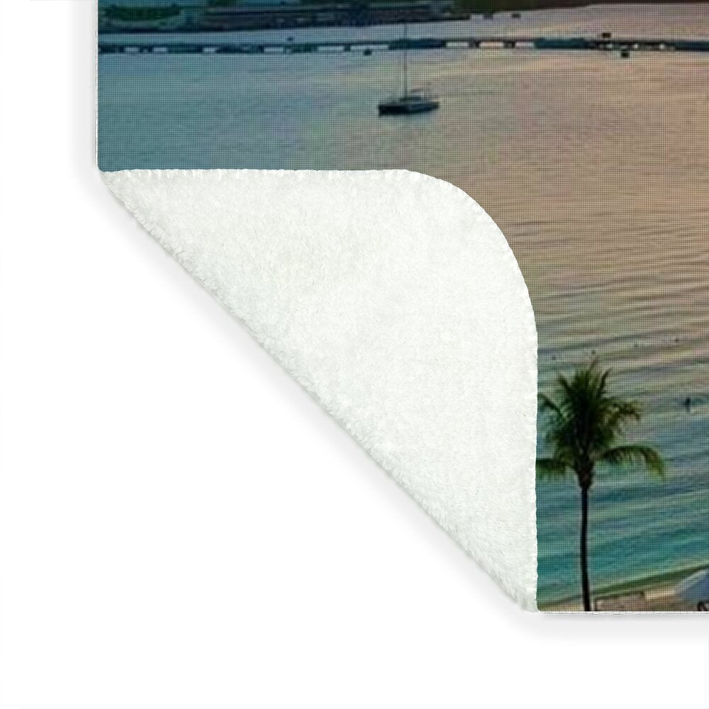 Tropical Sunset Over Serene Bay - Blanket