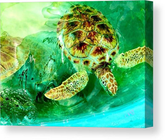 Turtles in Vibrant Waters - Canvas Print